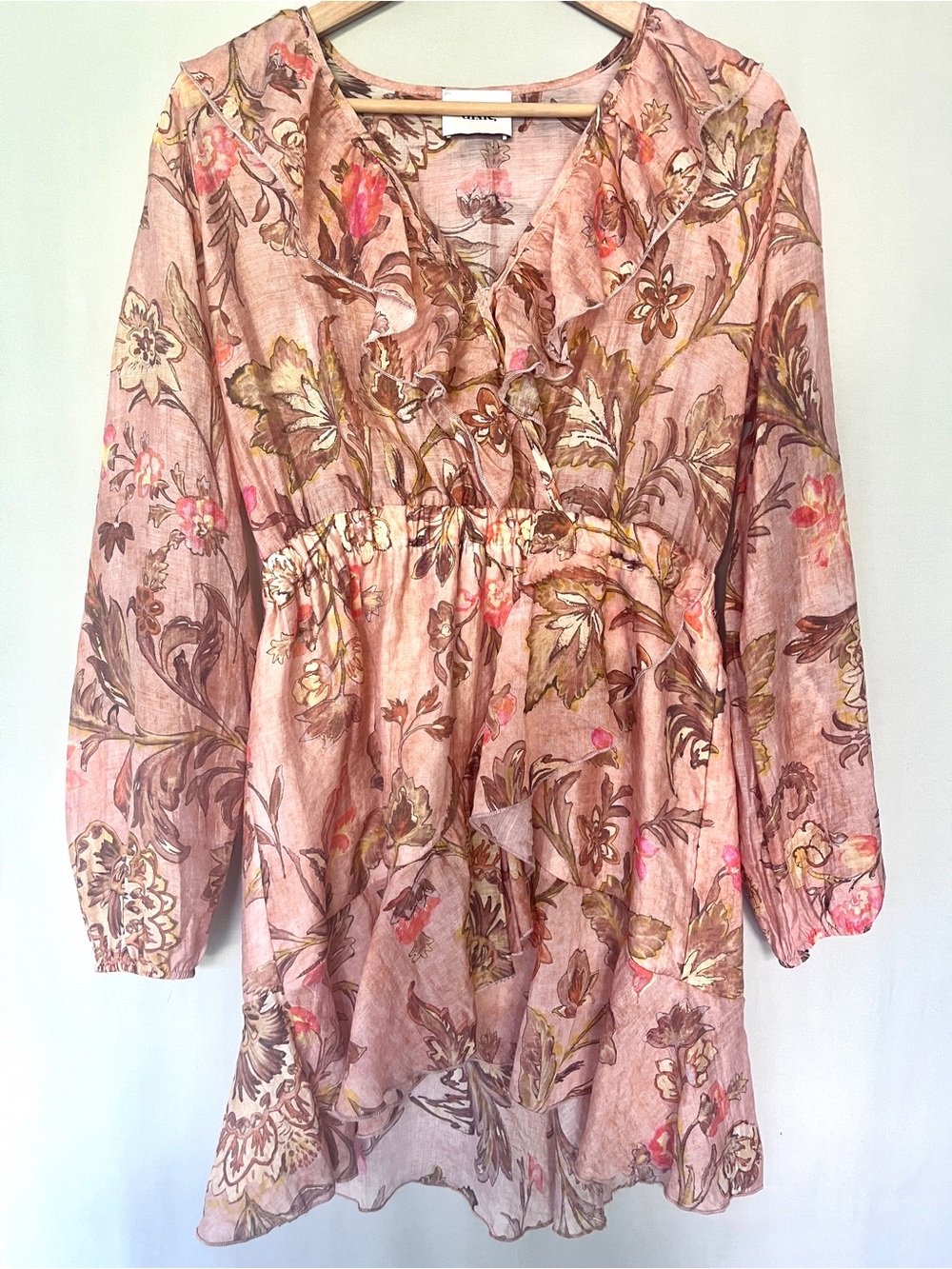 Dixie Made in Italy Romantic Floral Faux Wrap Dress Blush Pink Size M